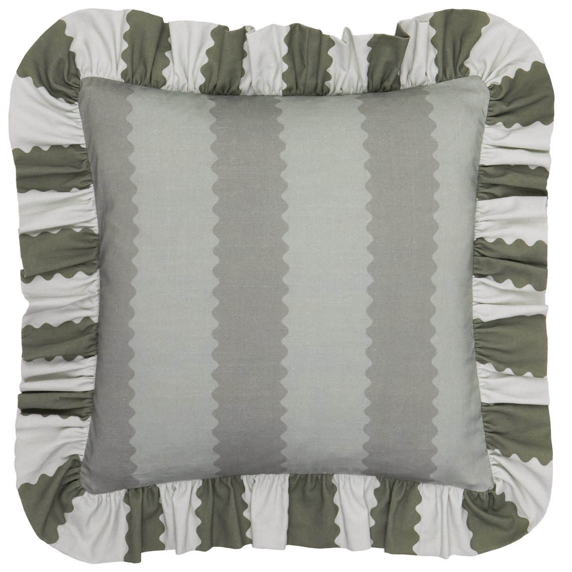 Wylder Birdie Stripe Ruffle 45cm x 45cm Filled Cushion Bay Green Mist