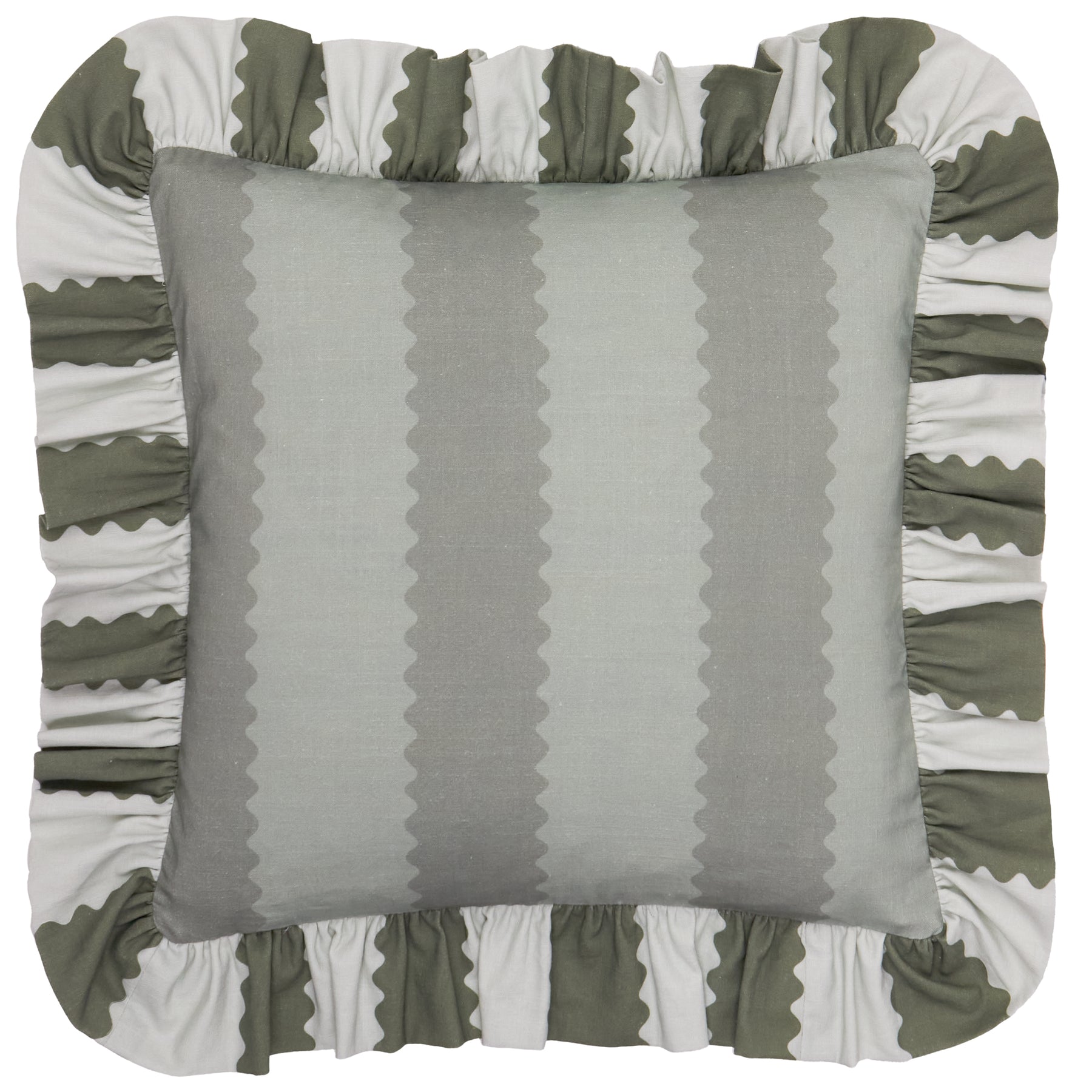 Wylder Birdie Stripe Ruffle 45cm x 45cm Filled Cushion Bay Green Mist