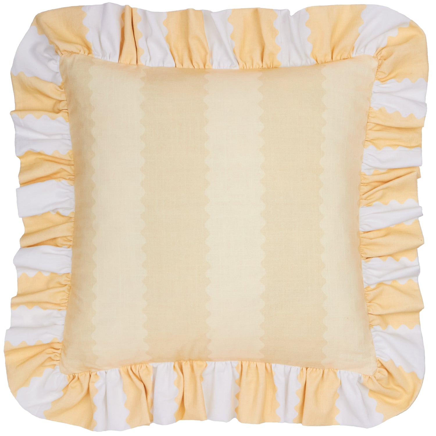 Wylder Birdie Stripe Ruffle 45cm x 45cm Filled Cushion Butter Yellow