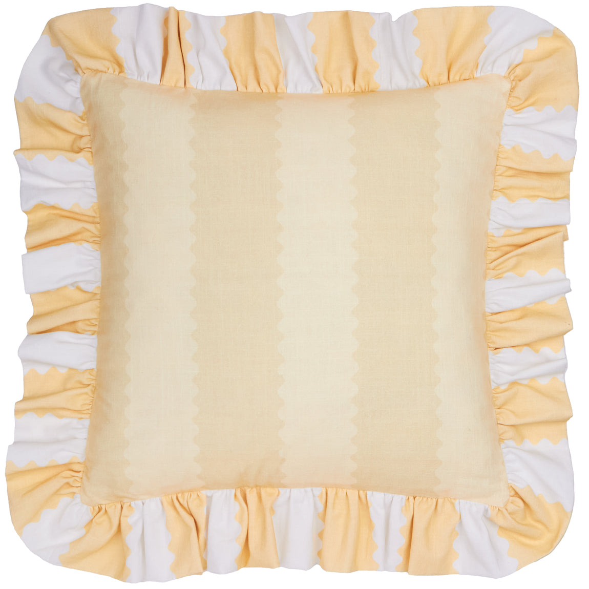 Wylder Birdie Stripe Ruffle 45cm x 45cm Filled Cushion Butter Yellow