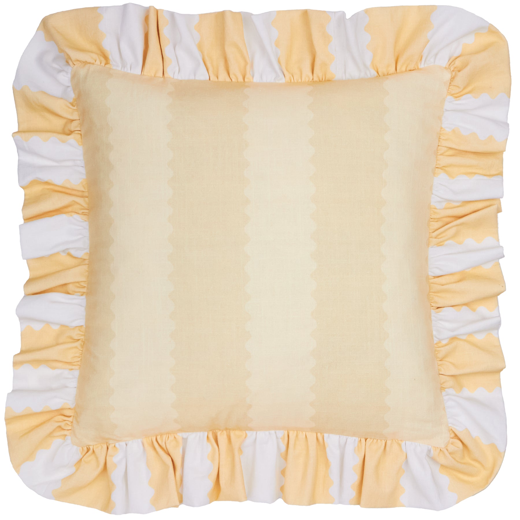 Wylder Birdie Stripe Ruffle 45cm x 45cm Filled Cushion Butter Yellow