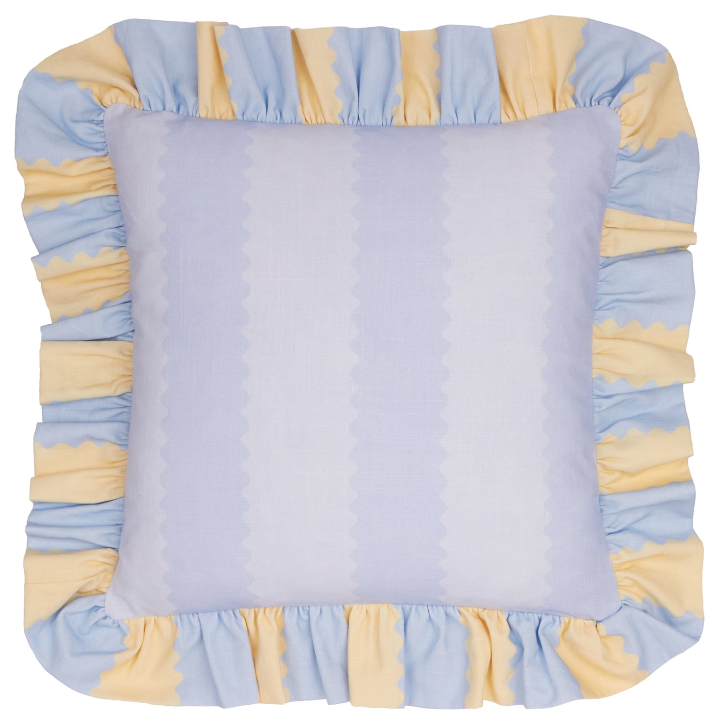 Wylder Birdie Stripe Ruffle 45cm x 45cm Filled Cushion Lemon Sky