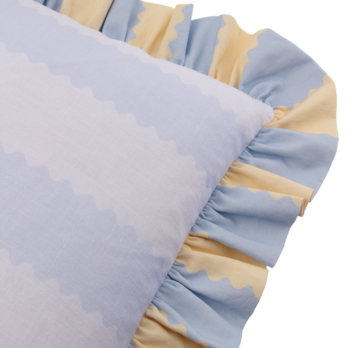 Wylder Birdie Stripe Ruffle 45cm x 45cm Filled Cushion Lemon Sky