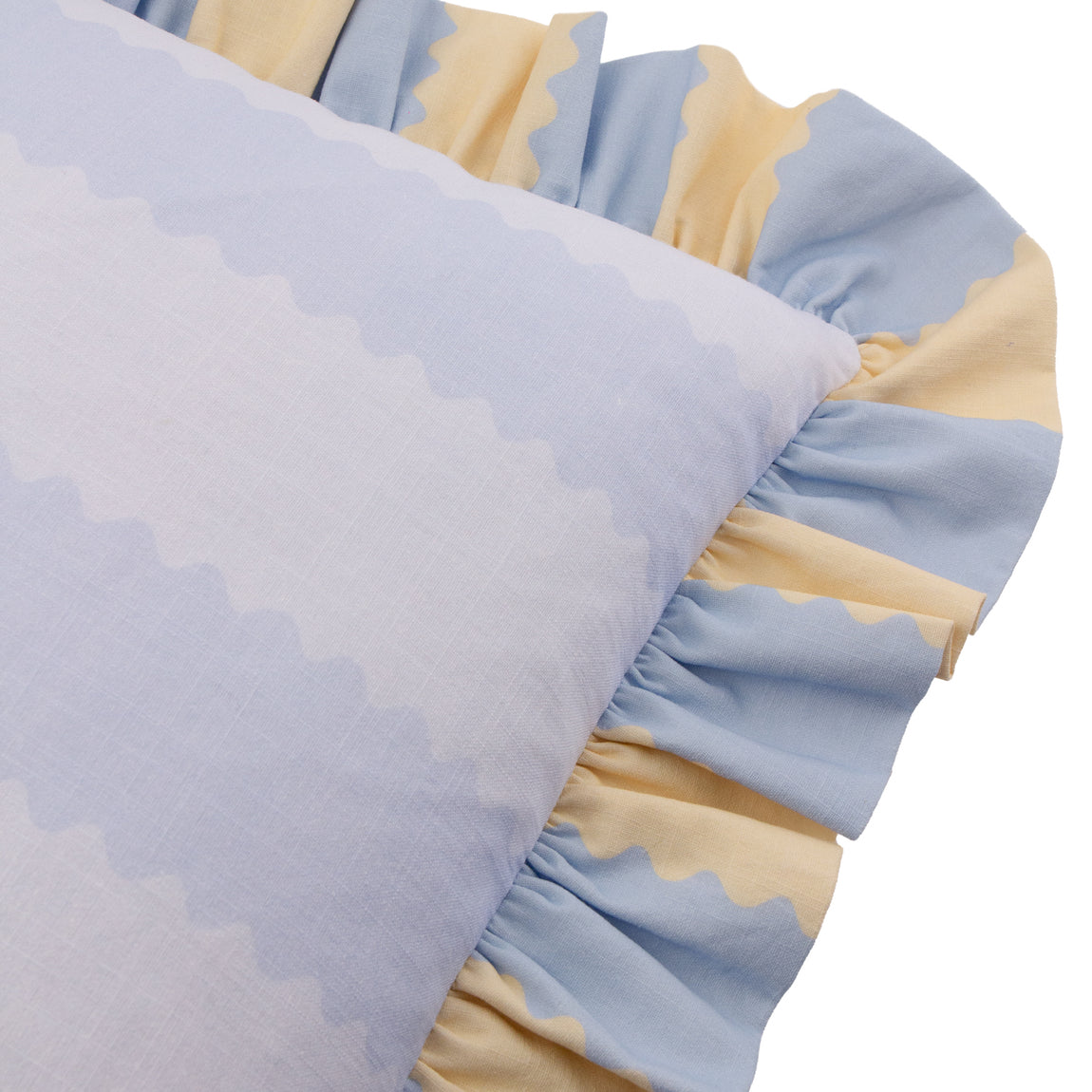 Wylder Birdie Stripe Ruffle 45cm x 45cm Filled Cushion Lemon Sky