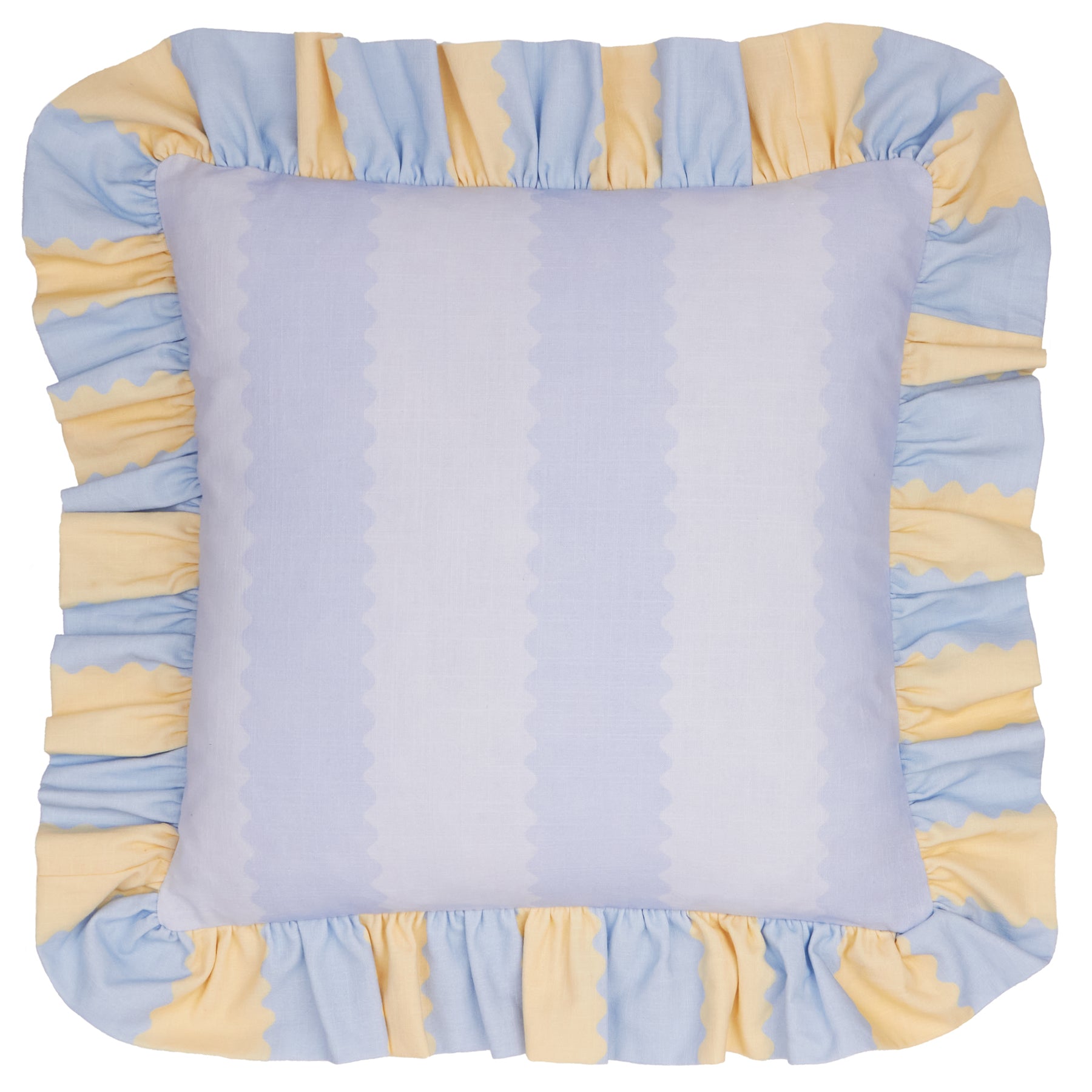 Wylder Birdie Stripe Ruffle 45cm x 45cm Filled Cushion Lemon Sky