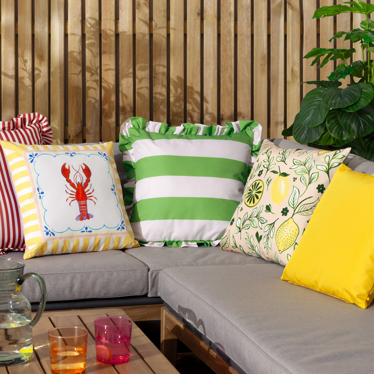 Furn. Brunch Stripes Printed Outdoor 45cm x 45cm Filled Cushion Multi