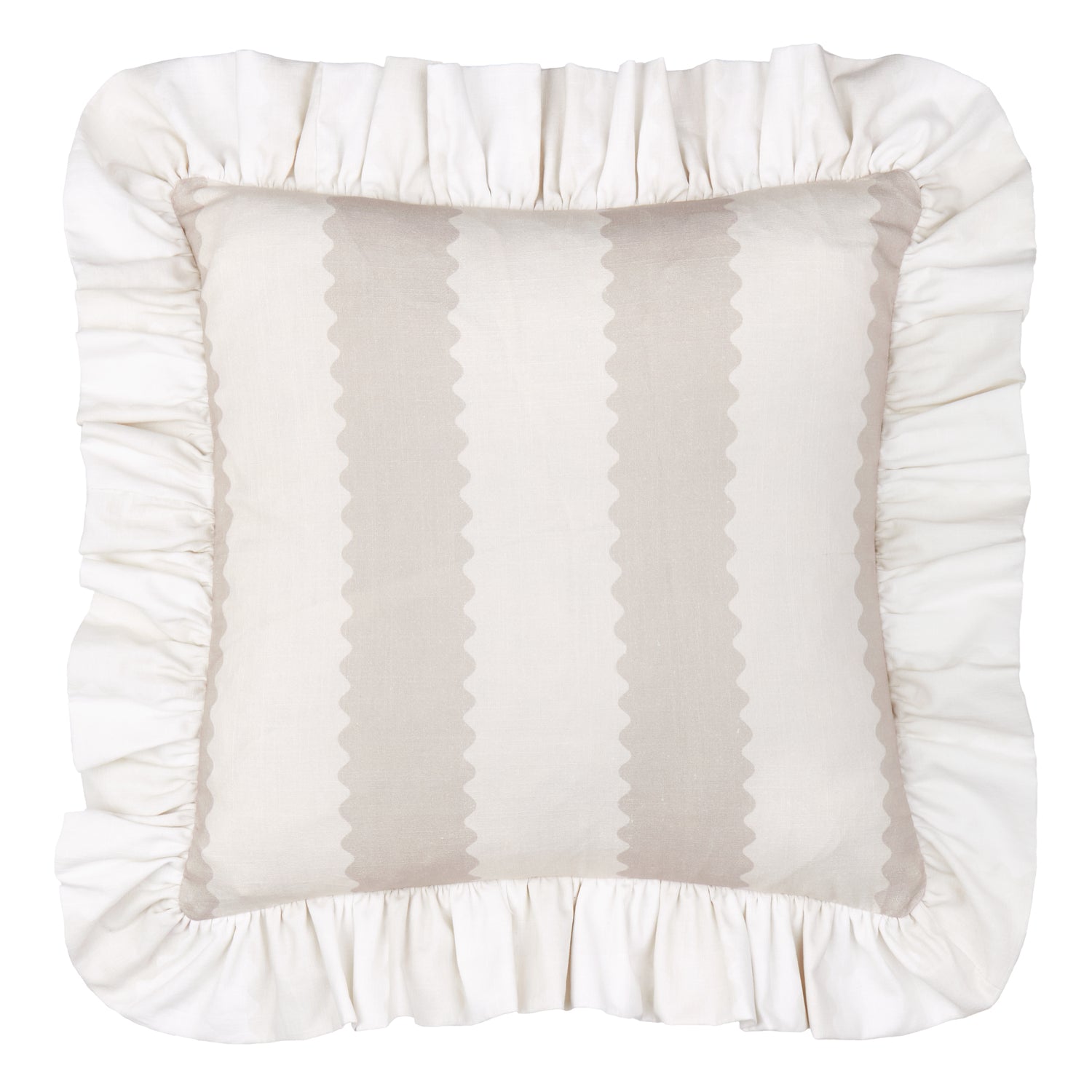 Wylder Birdie Stripe Ruffle 45cm x 45cm Filled Cushion Oat Milk