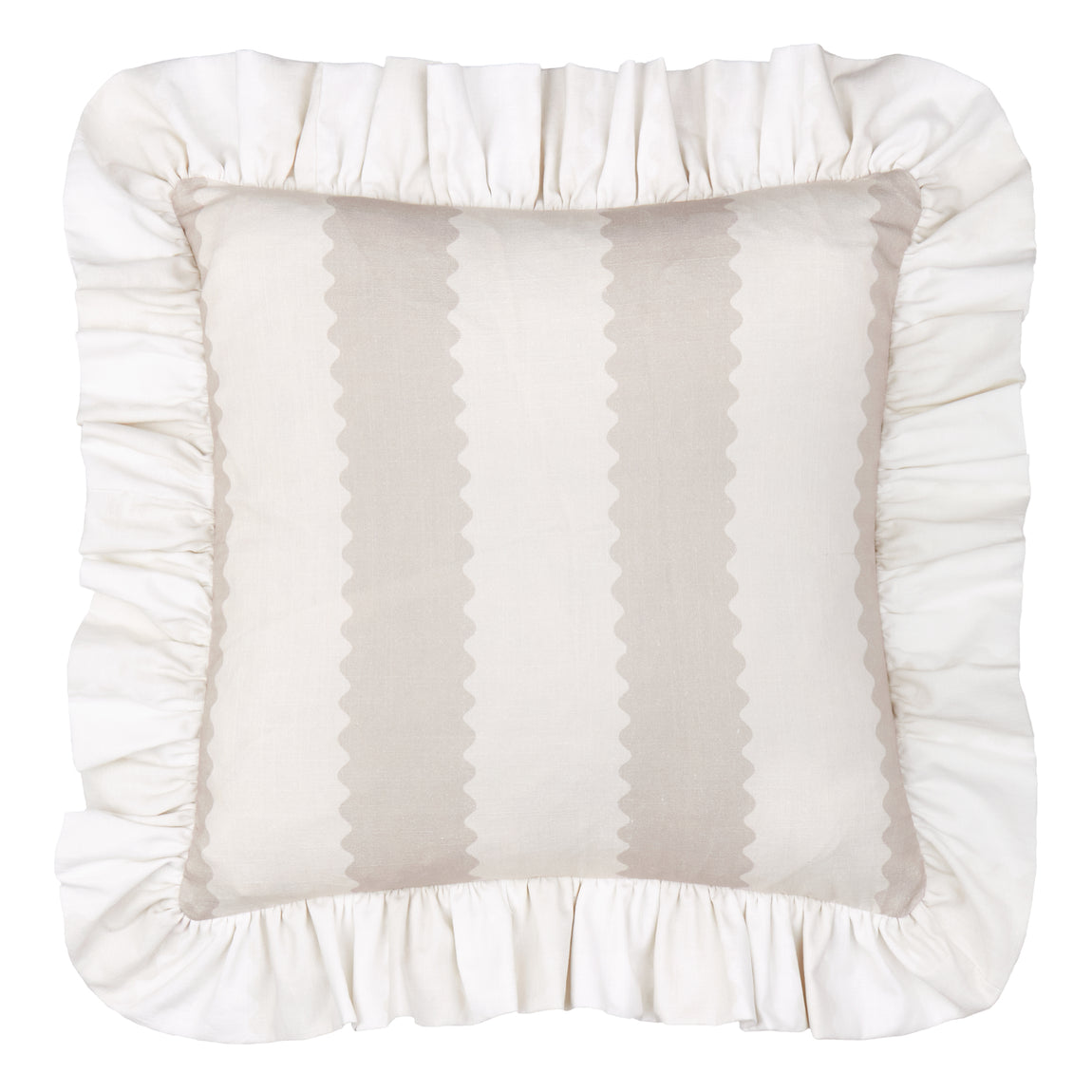 Wylder Birdie Stripe Ruffle 45cm x 45cm Filled Cushion Oat Milk