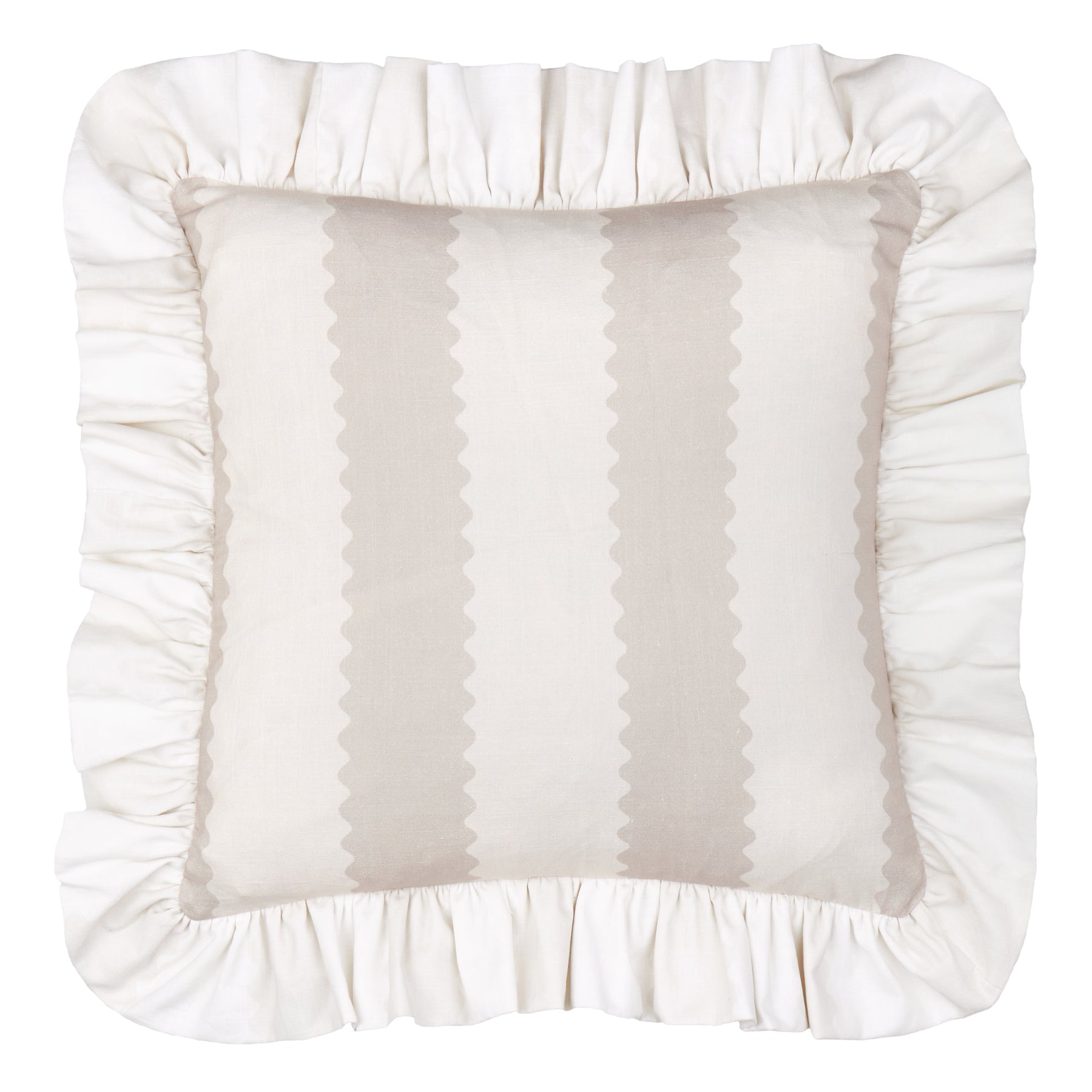 Wylder Birdie Stripe Ruffle 45cm x 45cm Filled Cushion Oat Milk