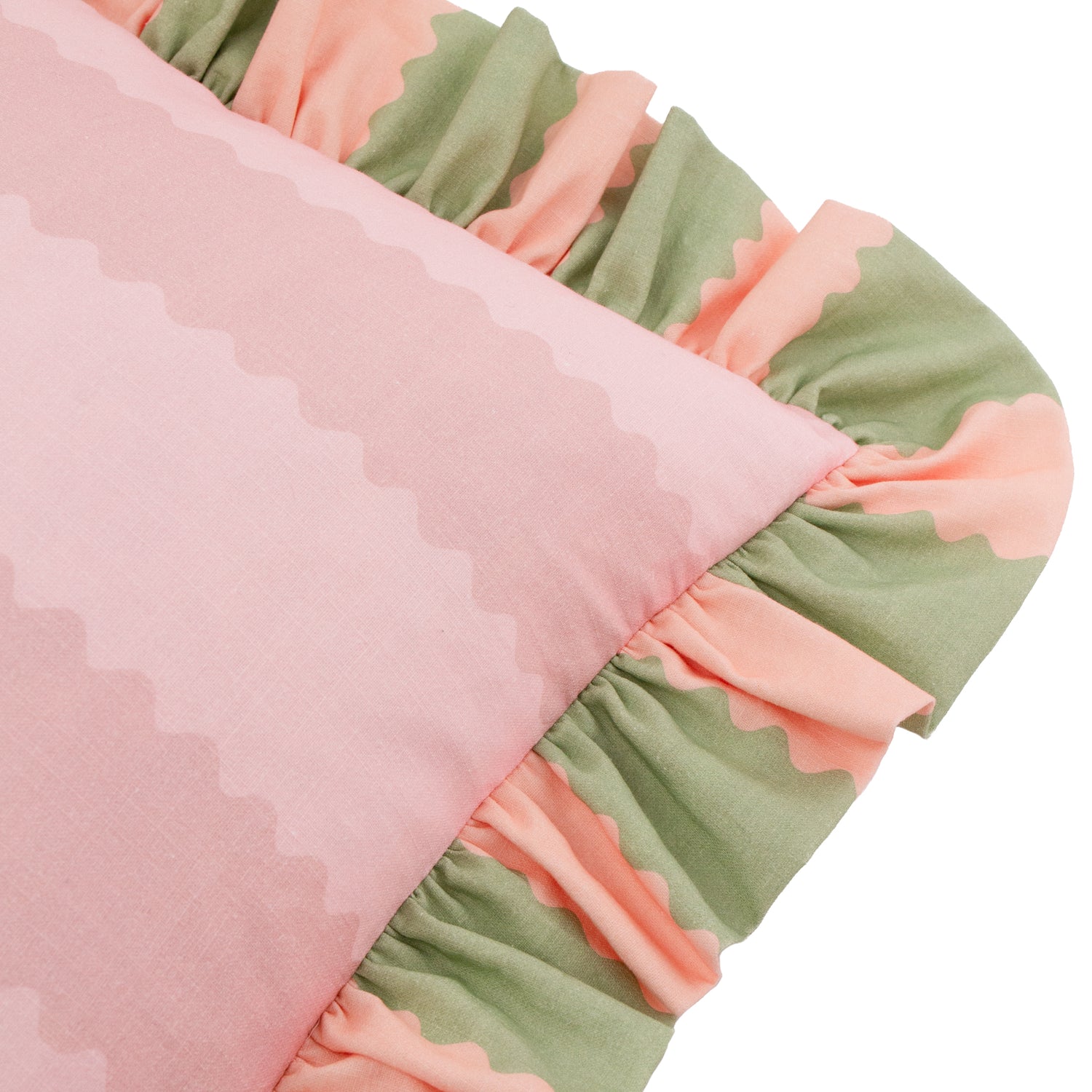 Wylder Birdie Stripe Ruffle 45cm x 45cm Filled Cushion Pink Green