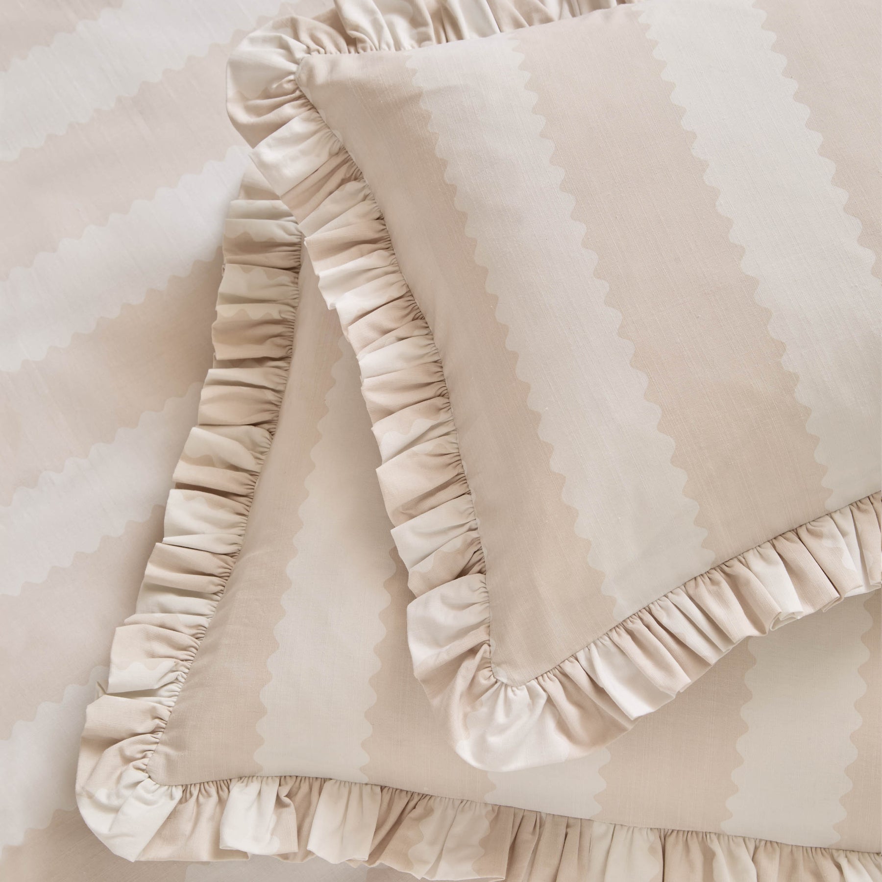 Birdie Stripe Ruffle Duvet Cover Bedding Set Natural