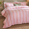 Birdie Stripe Ruffle Duvet Cover Bedding Set Pink Raspberry