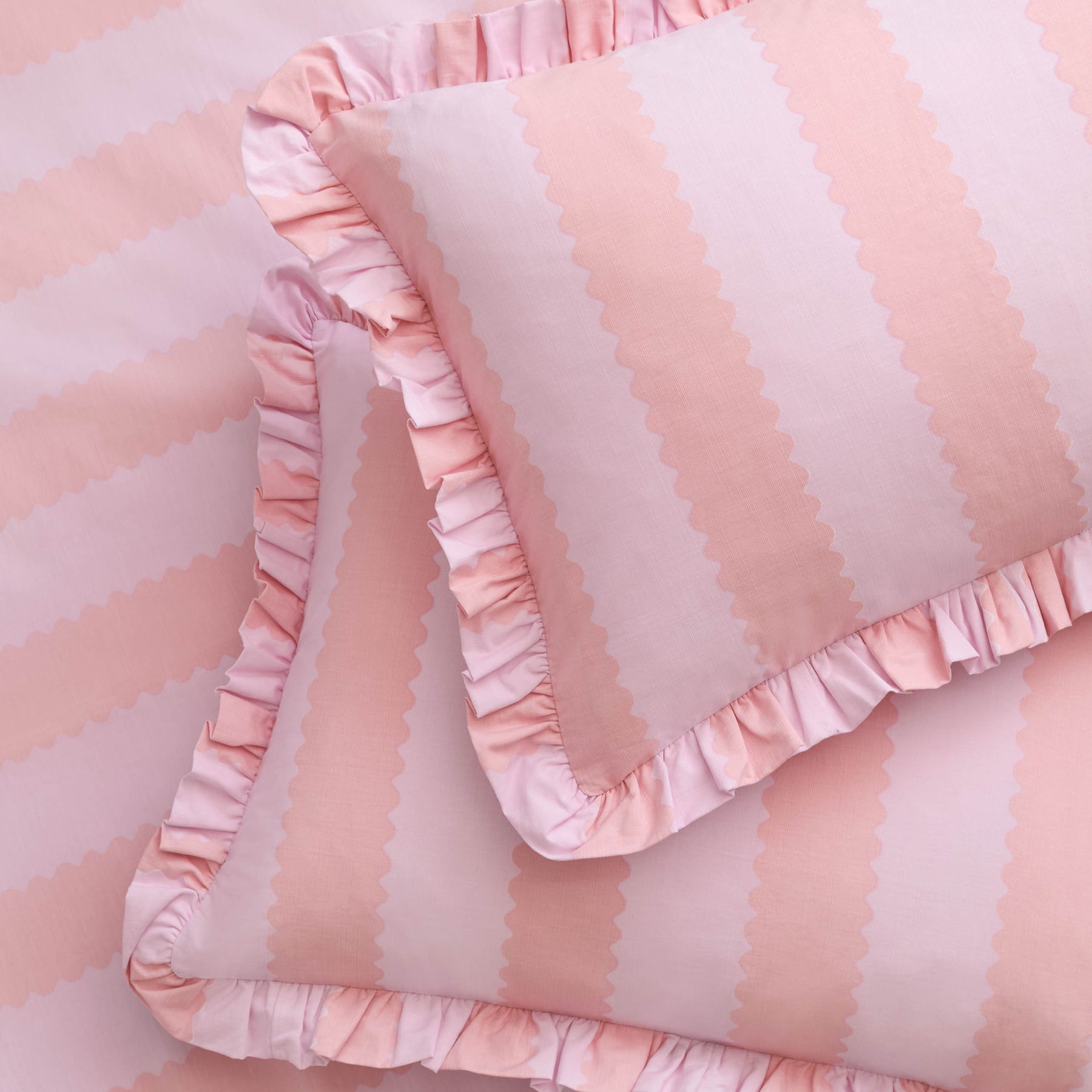 Birdie Stripe Ruffle Duvet Cover Bedding Set Pink Raspberry