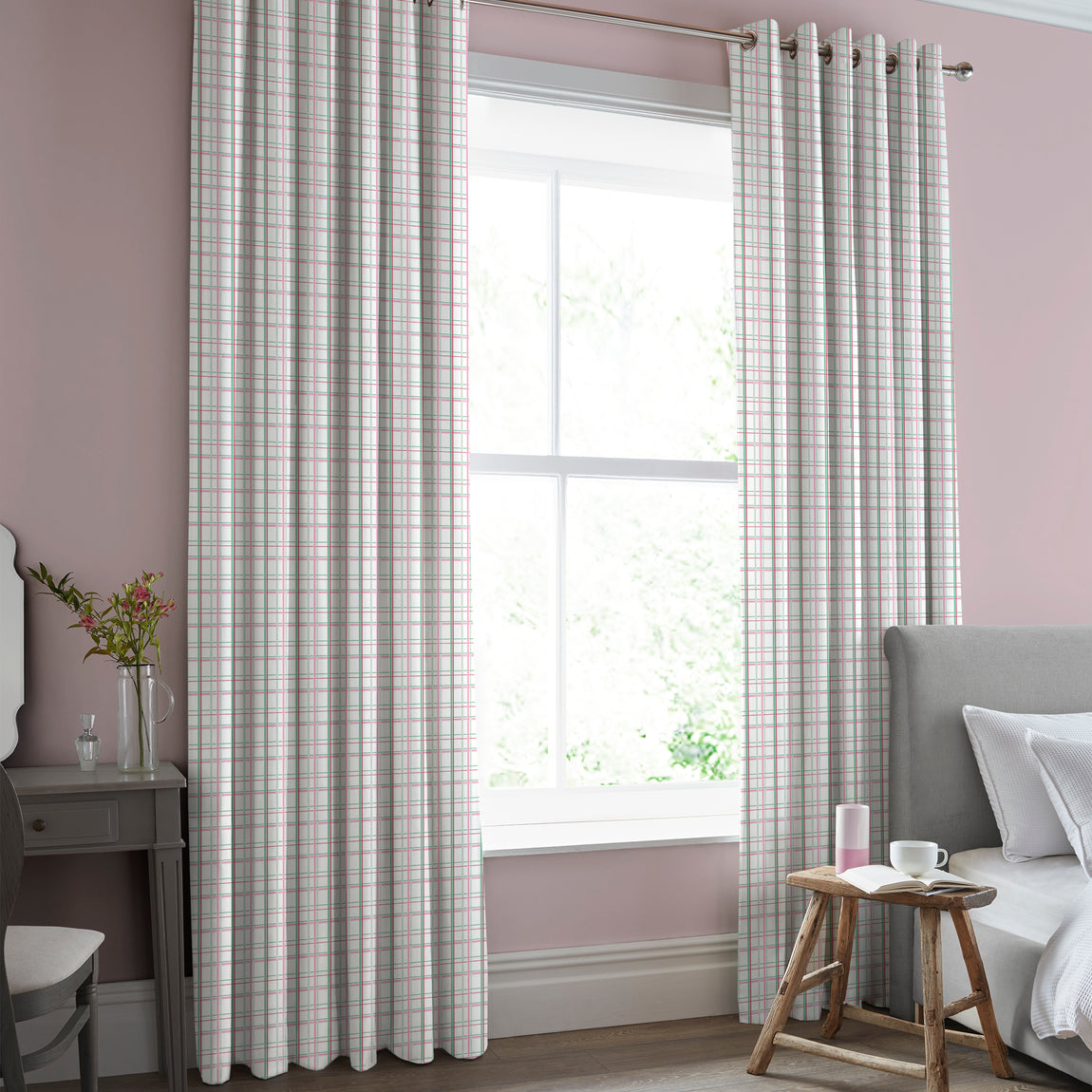 Laura Ashley Burford Check Made to Measure Curtain Rose