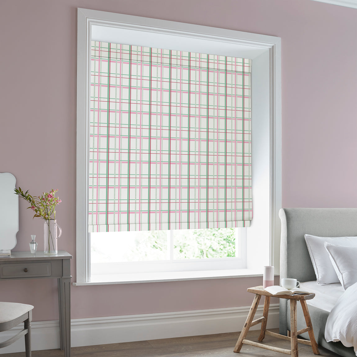 Laura Ashley Burford Check Made to Measure Roman Blind Rose