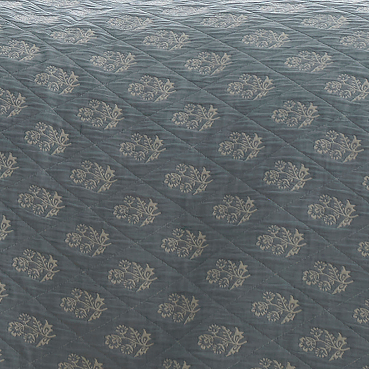Dreams & Drapes Block Floral Jacquard Quilted 235cm x 235cm Bedspread Blue