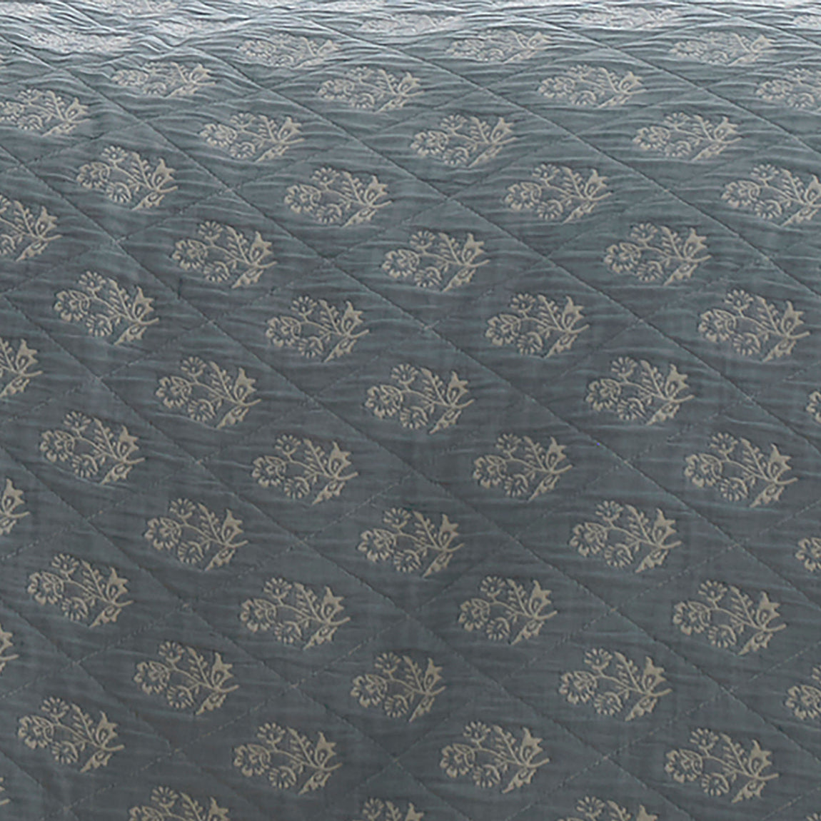 Dreams & Drapes Block Floral Jacquard Quilted 235cm x 235cm Bedspread Blue