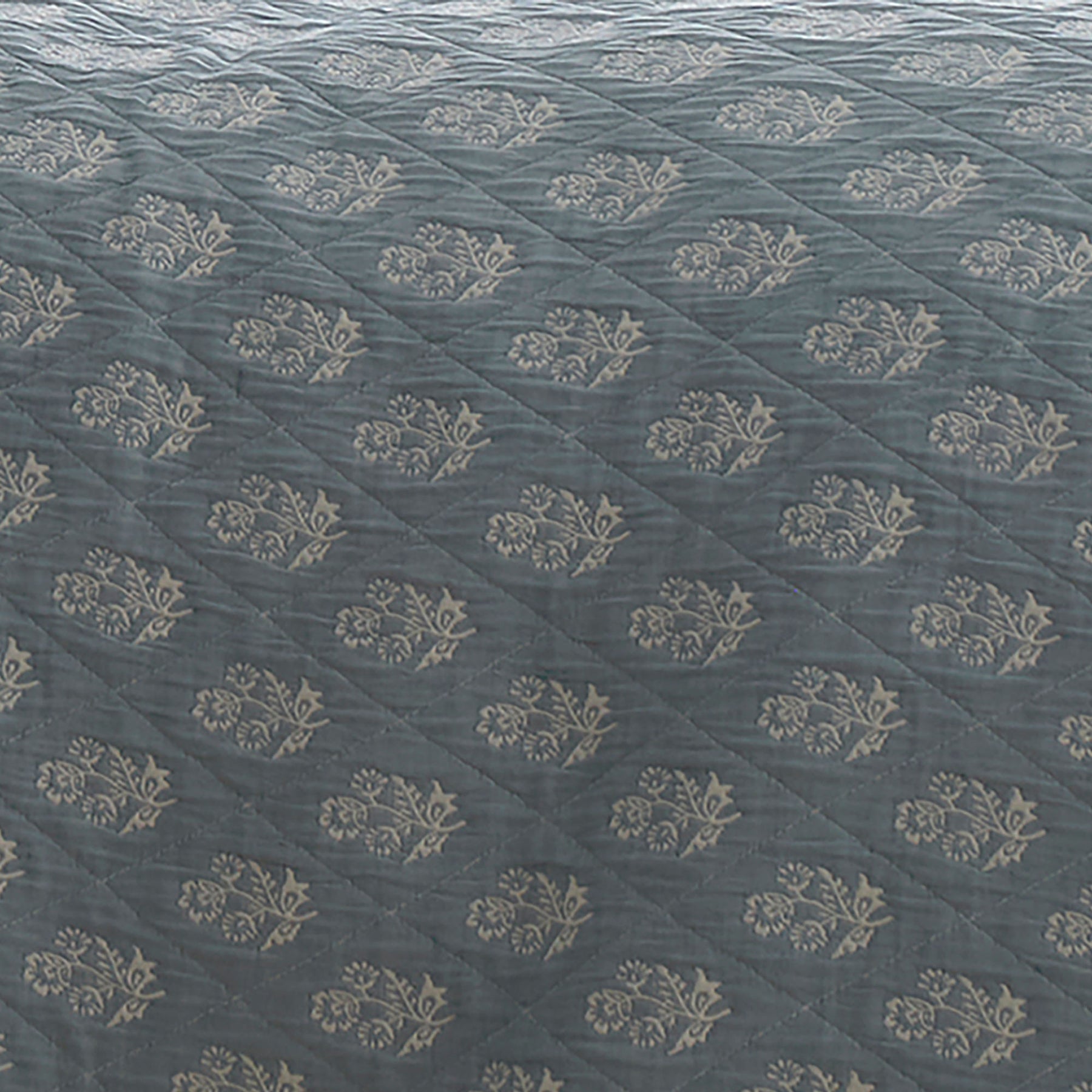 Dreams and Drapes Block Floral Jacquard Quilted 235cm x 235cm Bedspread Set Blue