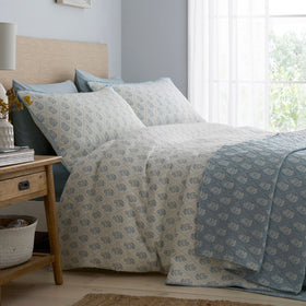 Dreams & Drapes Block Floral Duvet Cover Bedding Set Blue