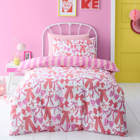 Bedlam Bow and Stripes Duvet Cover Bedding Set Pink