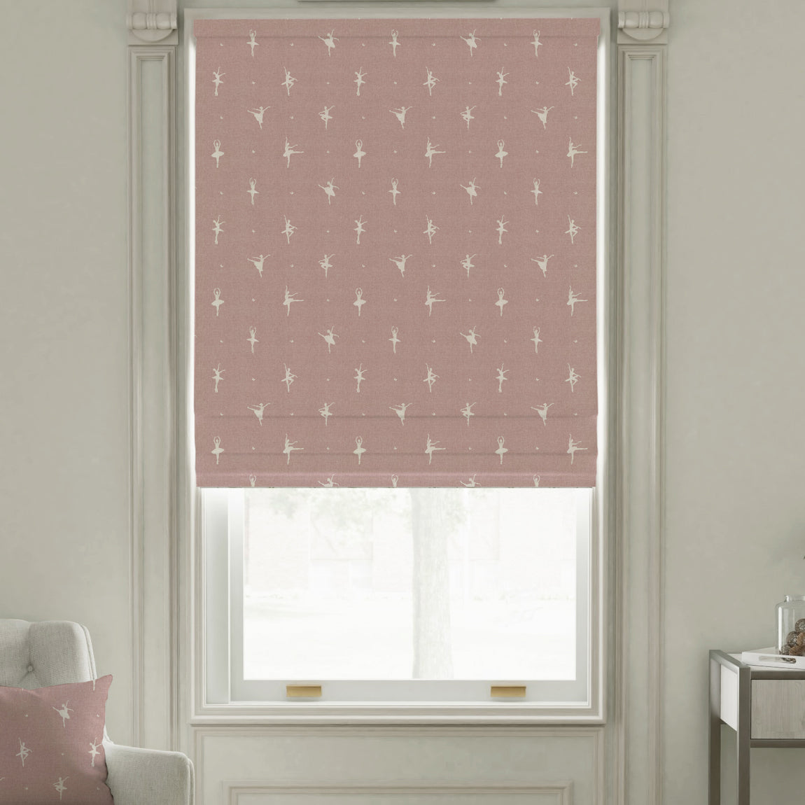 ANTE DECOR Ballerinas Printed Cotton Made To Measure Roman Blind Bubblegum