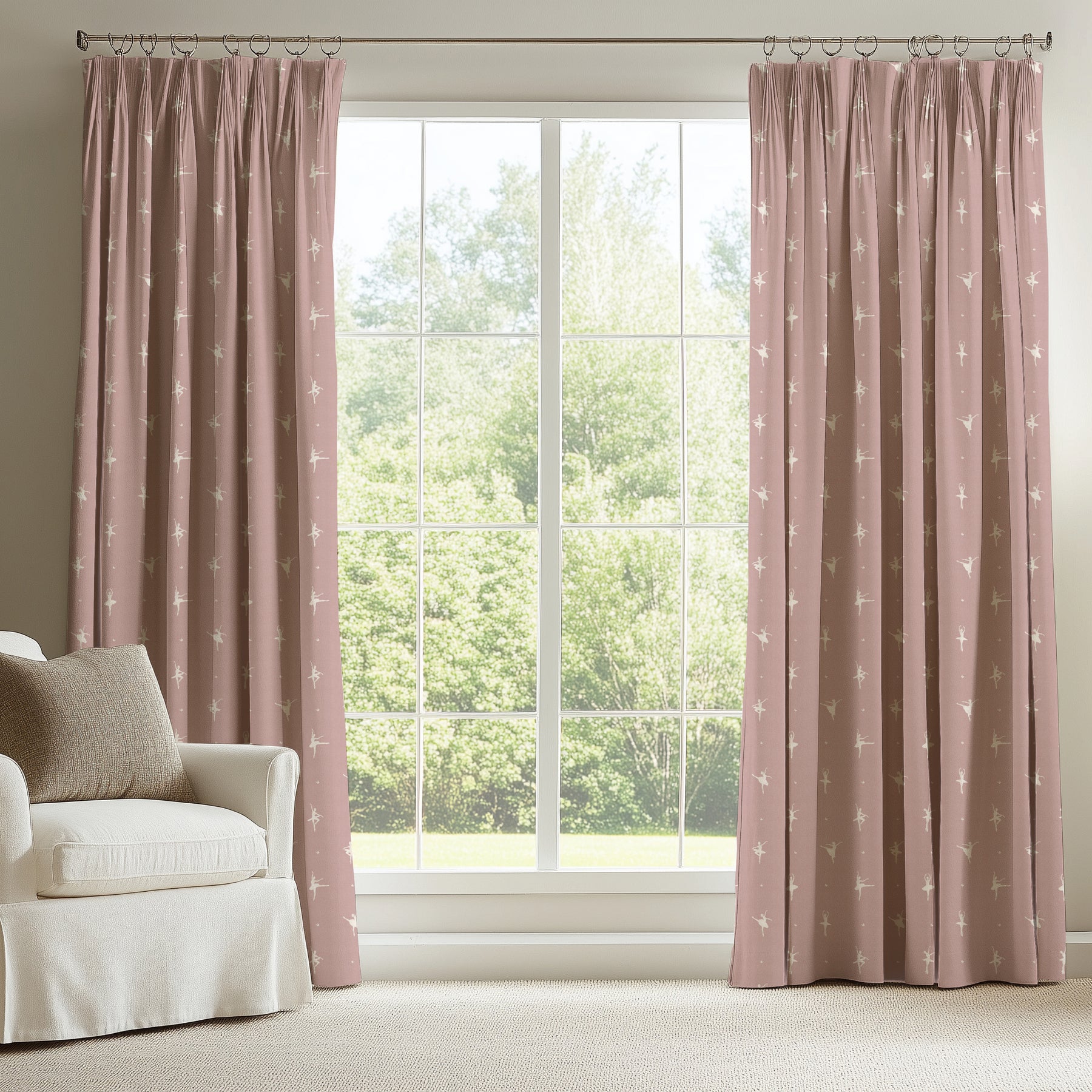 ANTE DECOR Ballerinas Printed Cotton Made To Measure Curtains Bubblegum