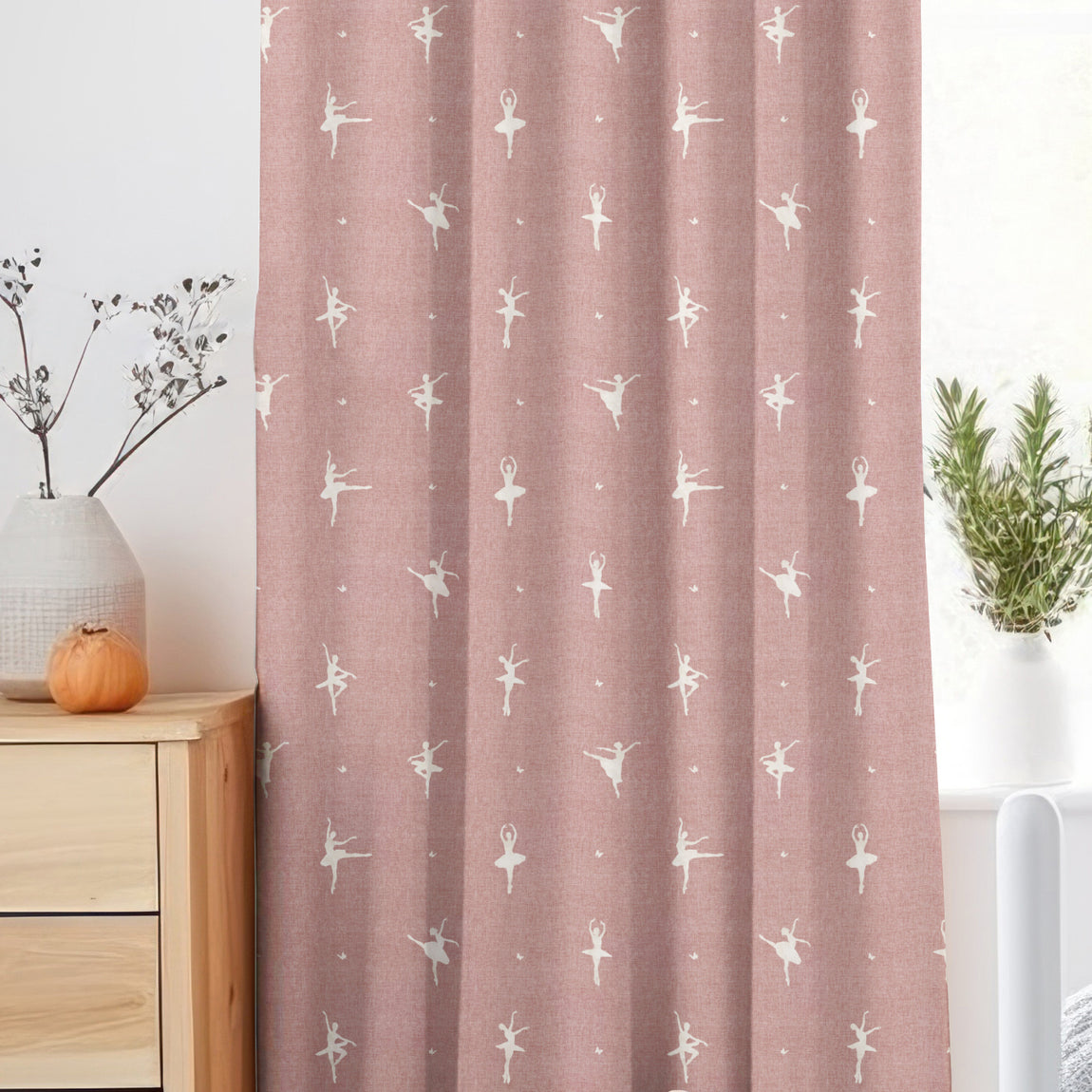 ANTE DECOR Ballerinas Printed Cotton Made To Measure Curtains Bubblegum