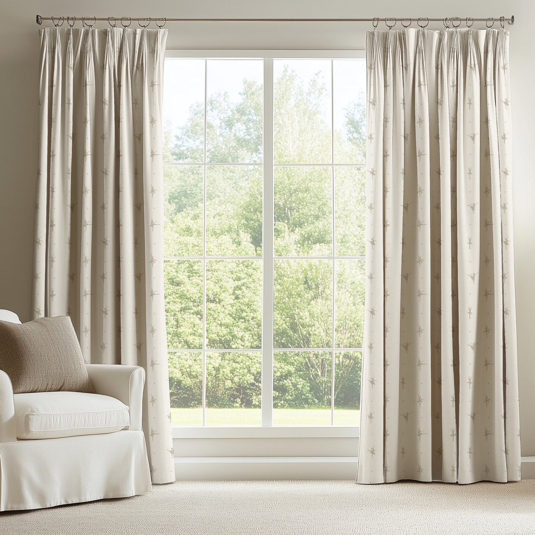 ANTE DECOR Ballerinas Printed Cotton Made To Measure Curtains Cream