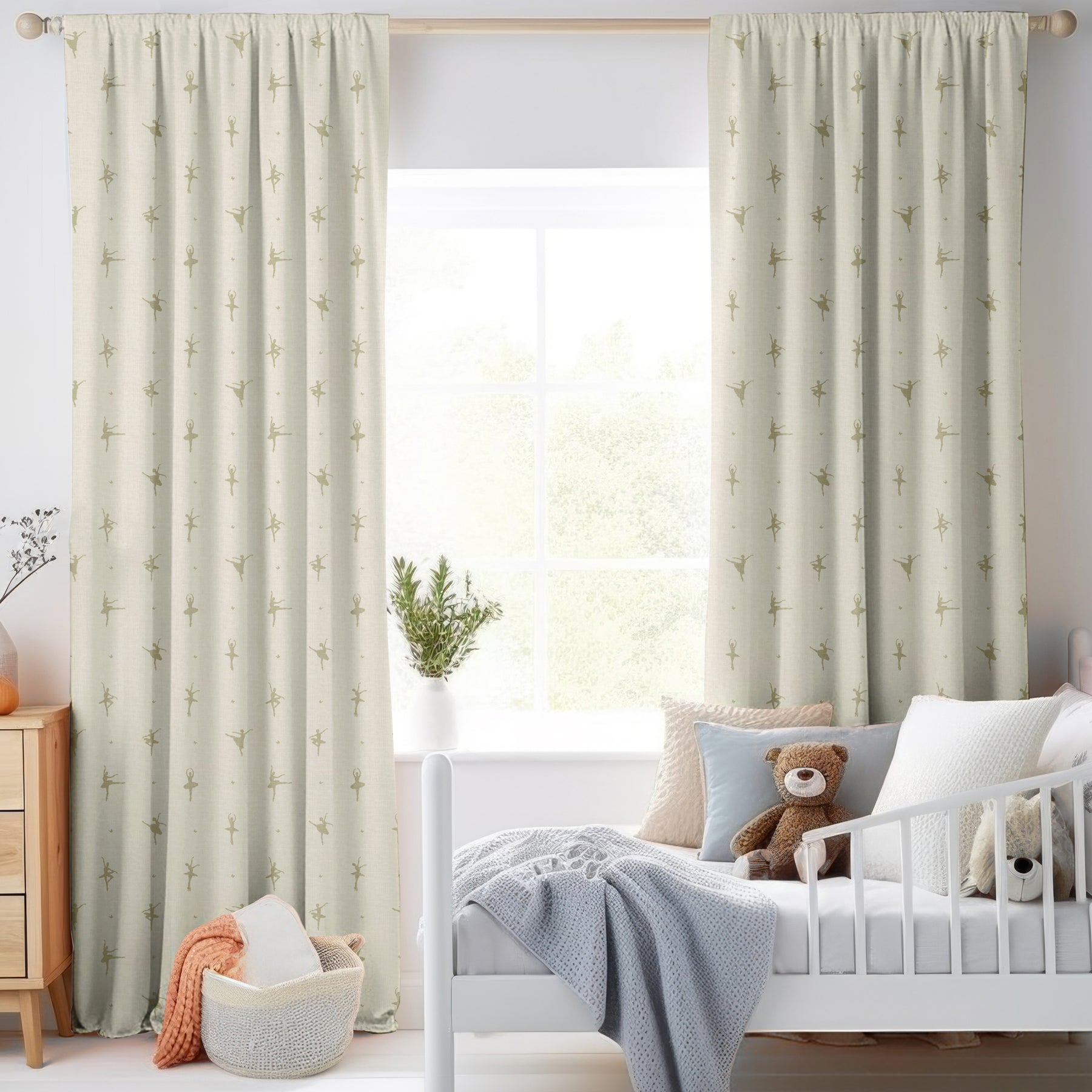 ANTE DECOR Ballerinas Printed Cotton Made To Measure Curtains Cream