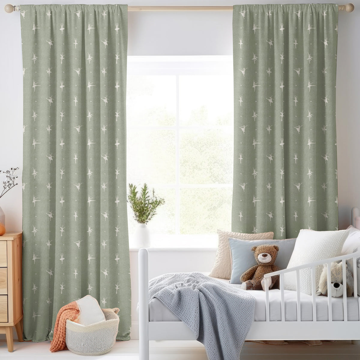 ANTE DECOR Ballerinas Printed Cotton Made To Measure Curtains Mint