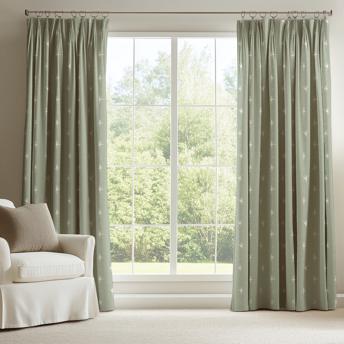 ANTE DECOR Ballerinas Printed Cotton Made To Measure Curtains Mint