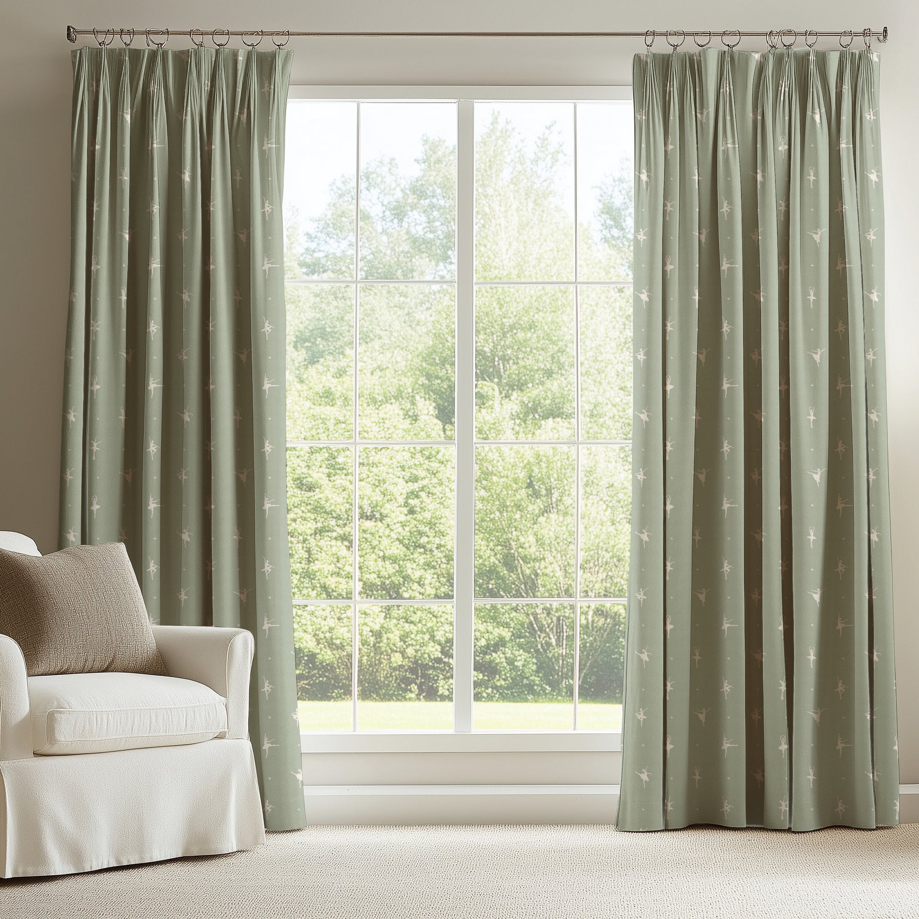 ANTE DECOR Ballerinas Printed Cotton Made To Measure Curtains Mint