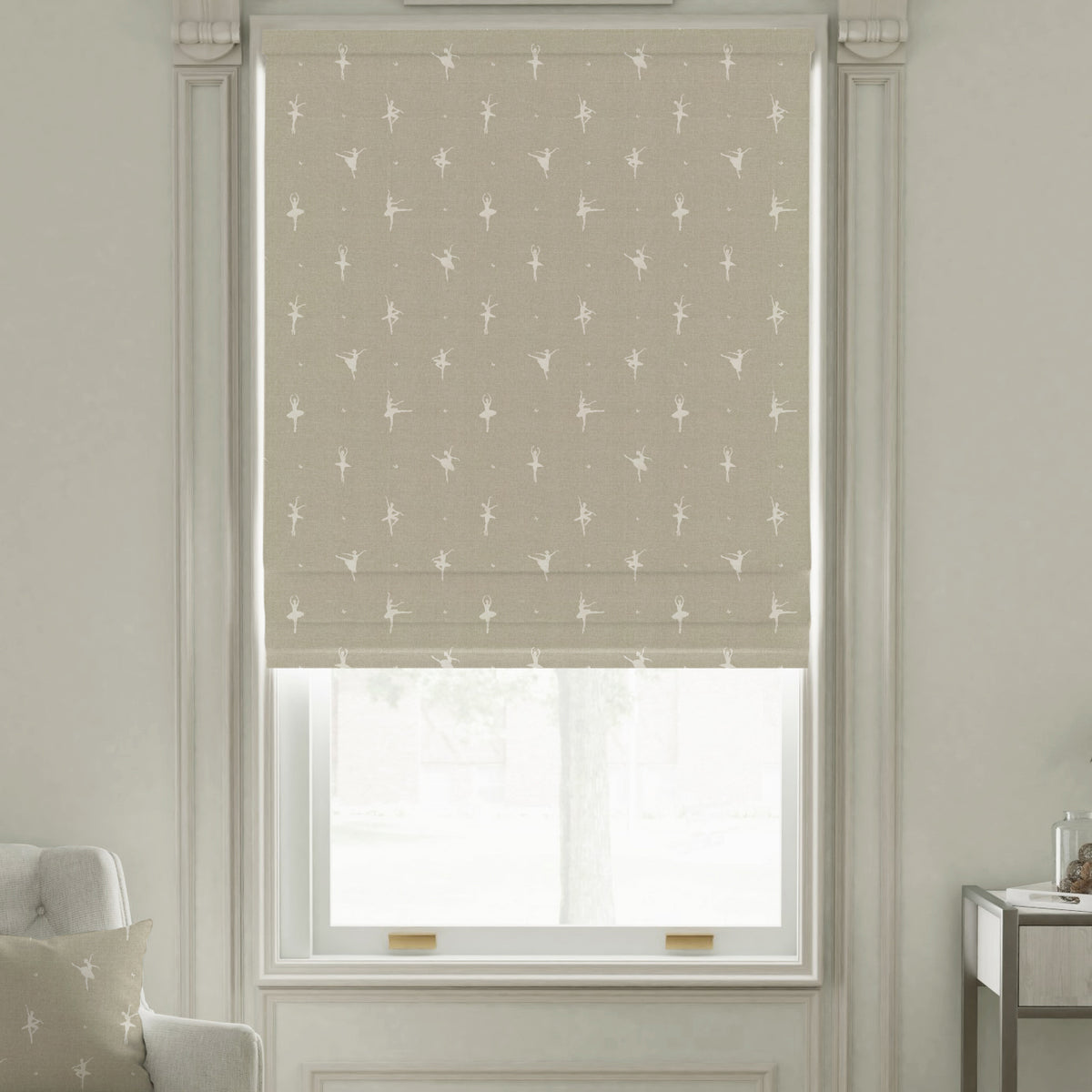 ANTE DECOR Ballerinas Printed Cotton Made To Measure Roman Blind Toasted Marshmallow