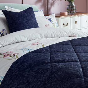 Laura Ashley Barley Embossed 235cm x 235cm Bedspread Set Navy