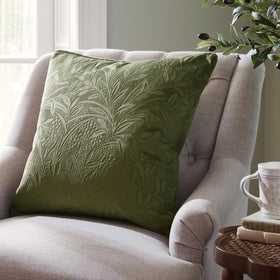 Laura Ashley Barley Embossed 50cm x 50cm Filled Cushion Olive Green