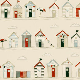Beach Huts PVC Fabric Blue