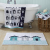 Beach Huts Bath Mat Blue