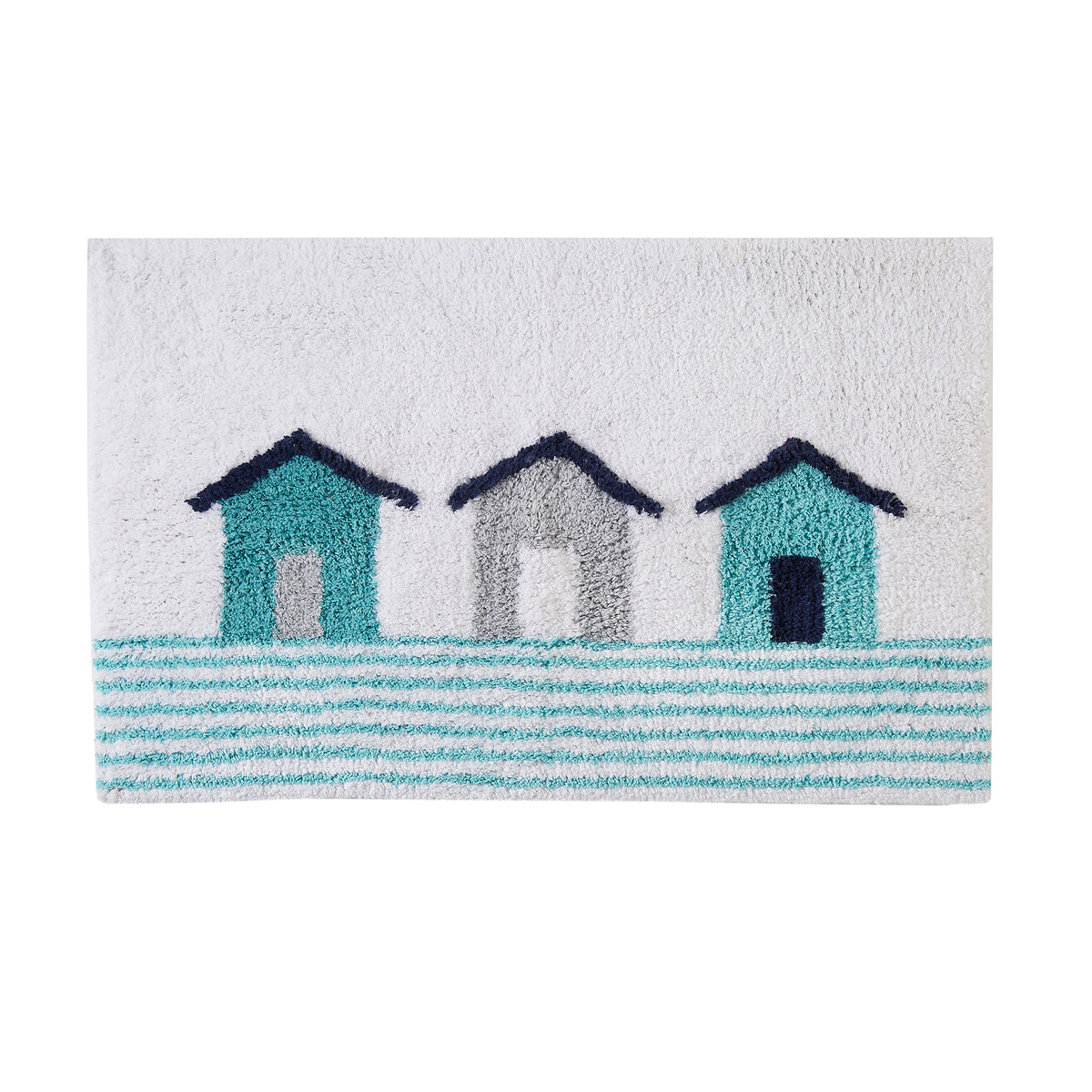 Beach Huts Bath Mat Blue