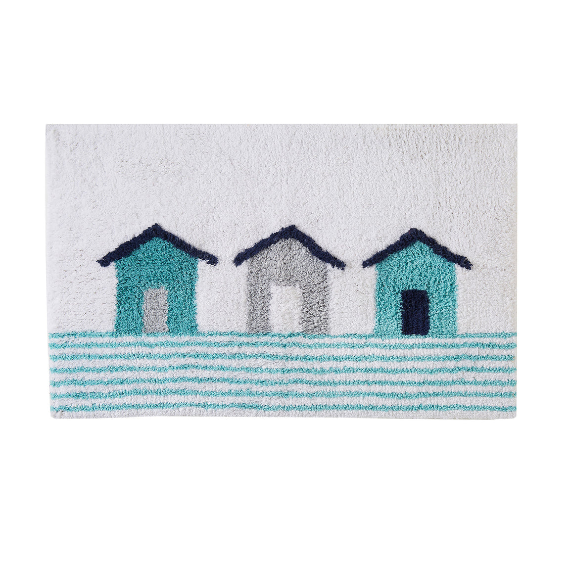Beach Huts Bath Mat Blue