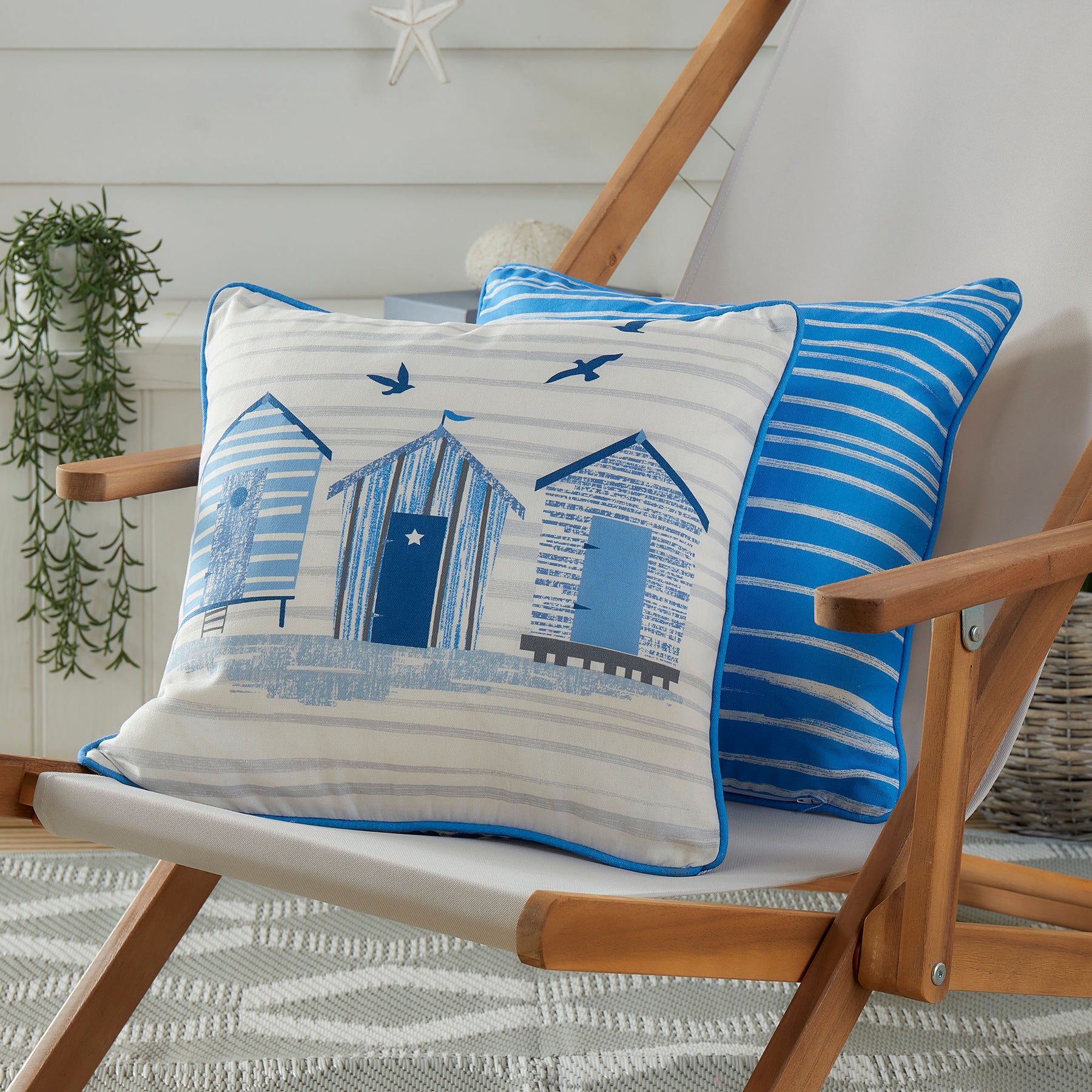 Fusion Beach Huts 43cm x 43cm Outdoor Filled Cushion Blue