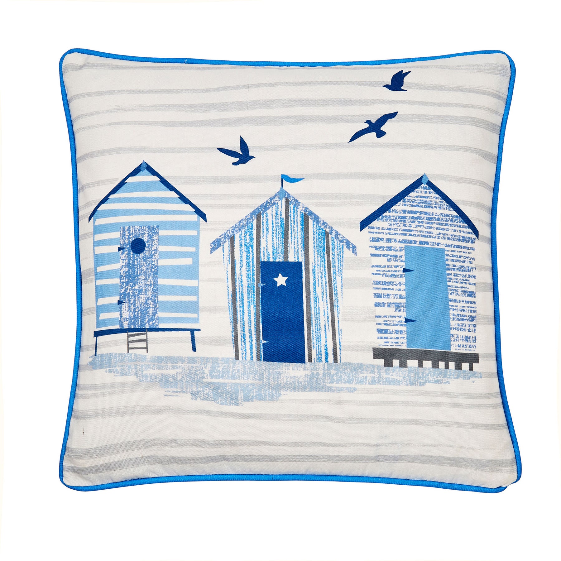 Fusion Beach Huts 43cm x 43cm Outdoor Filled Cushion Blue
