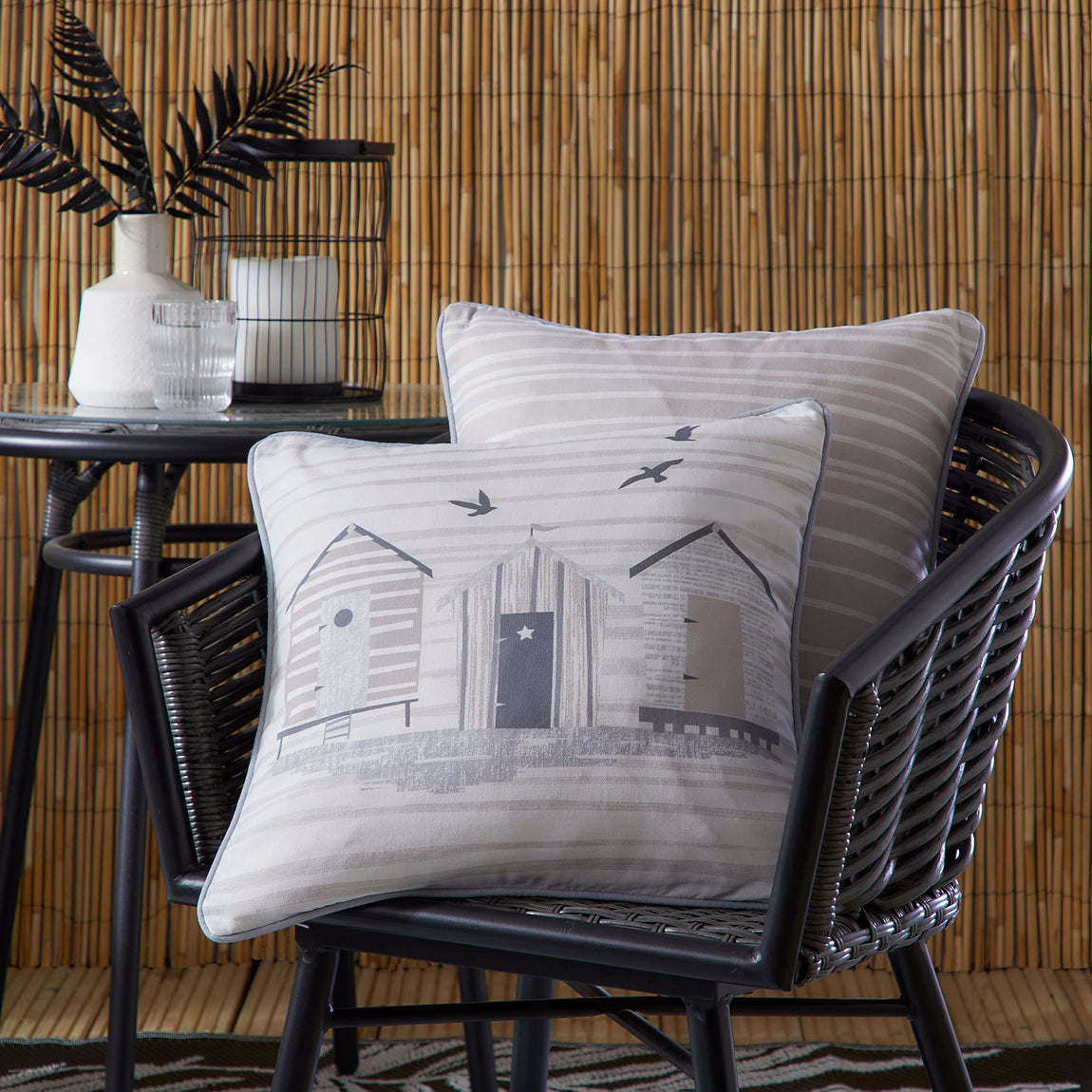 Fusion Beach Huts Outdoor Filled Cushion 43cm x 43cm Natural