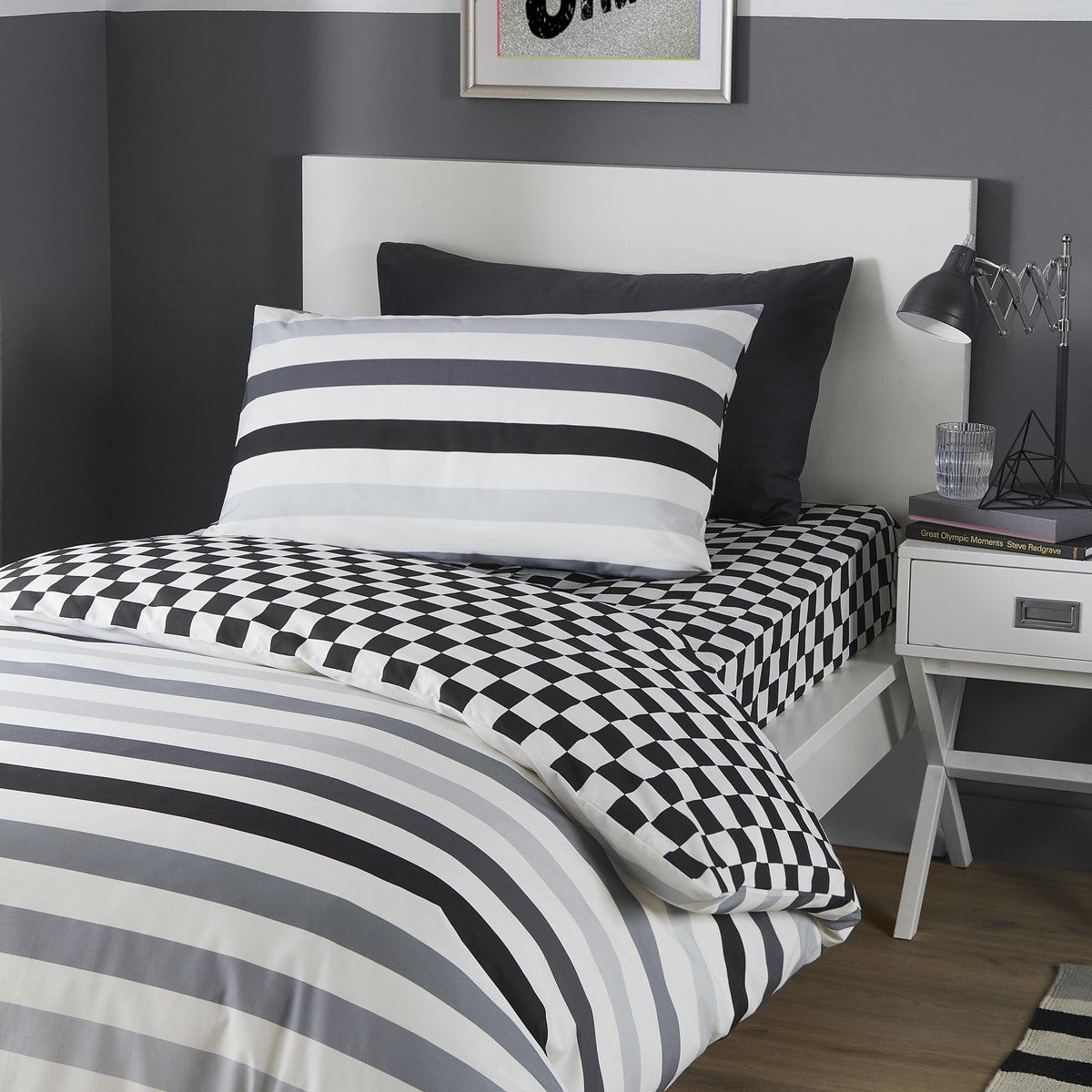 Bedlam Beckett Stripe Bed Linen Fitted Sheet Monochrome