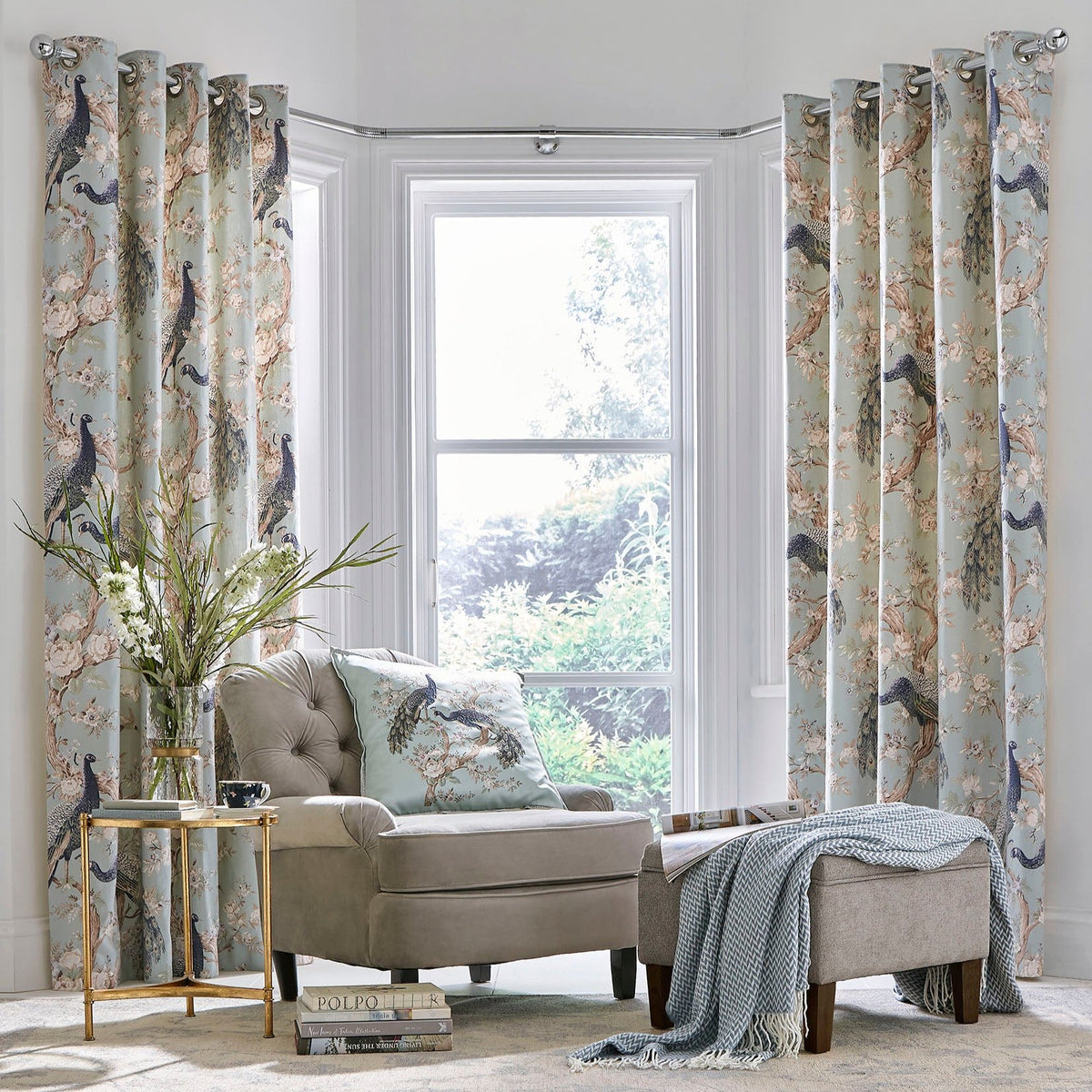 Laura Ashley Belvedere Ready Made Eyelet Curtains Duckegg