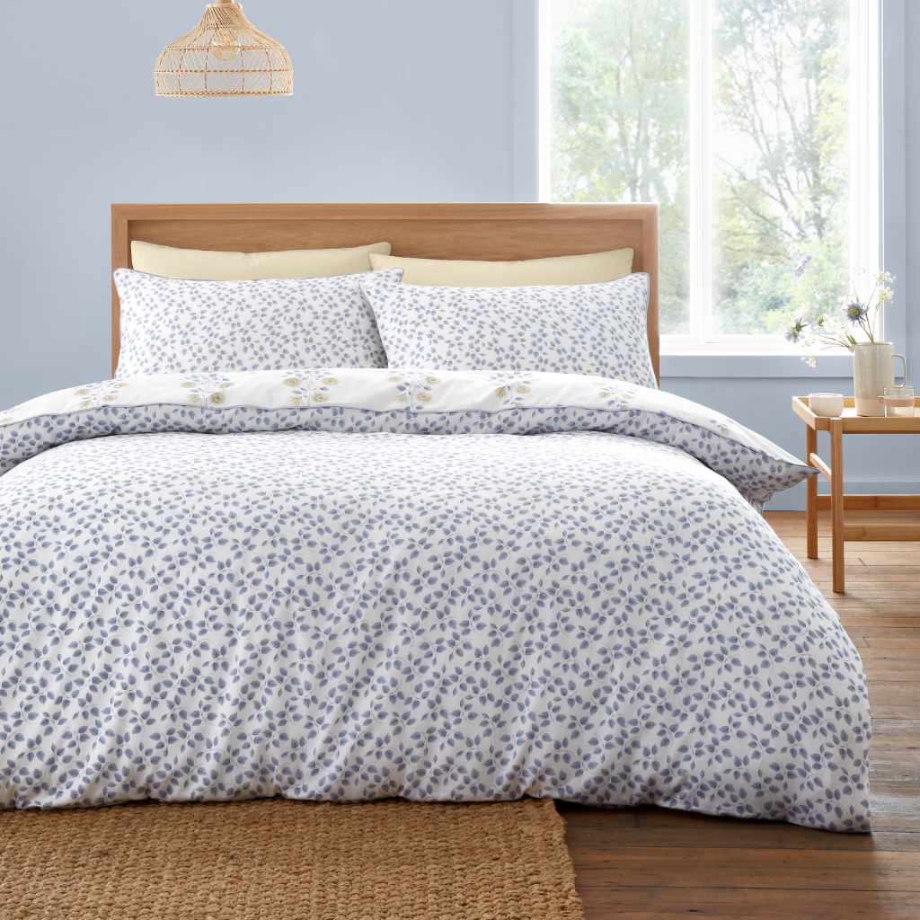 Bianca Eloise Floral Reversible Duvet Cover Bedding Set Blue