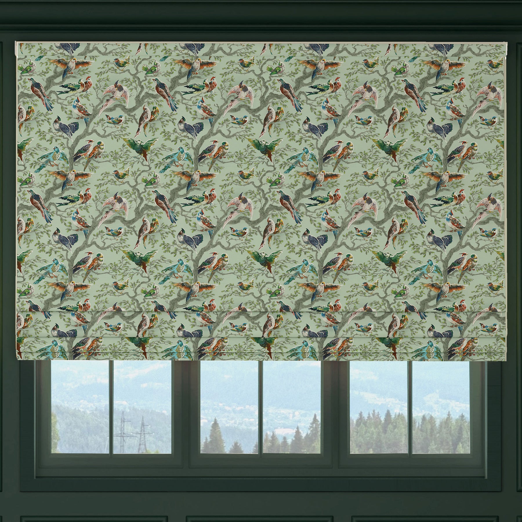 HOUSE Llewelyn-Bowen Birdity Absurdity Printed Made To Measure Roman Blind Emerald