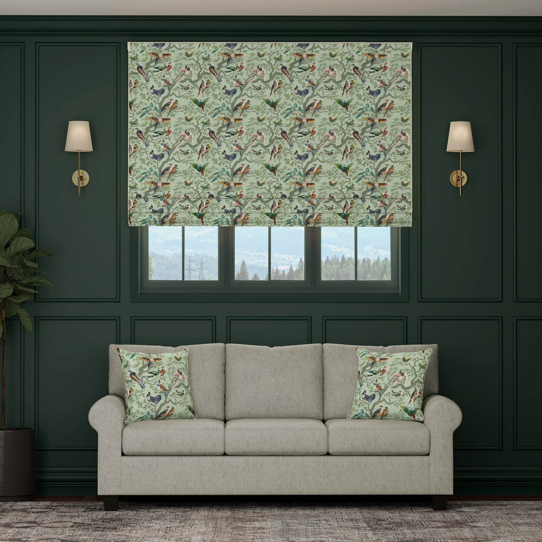 HOUSE Llewelyn-Bowen Birdity Absurdity Printed Made To Measure Roman Blind Emerald
