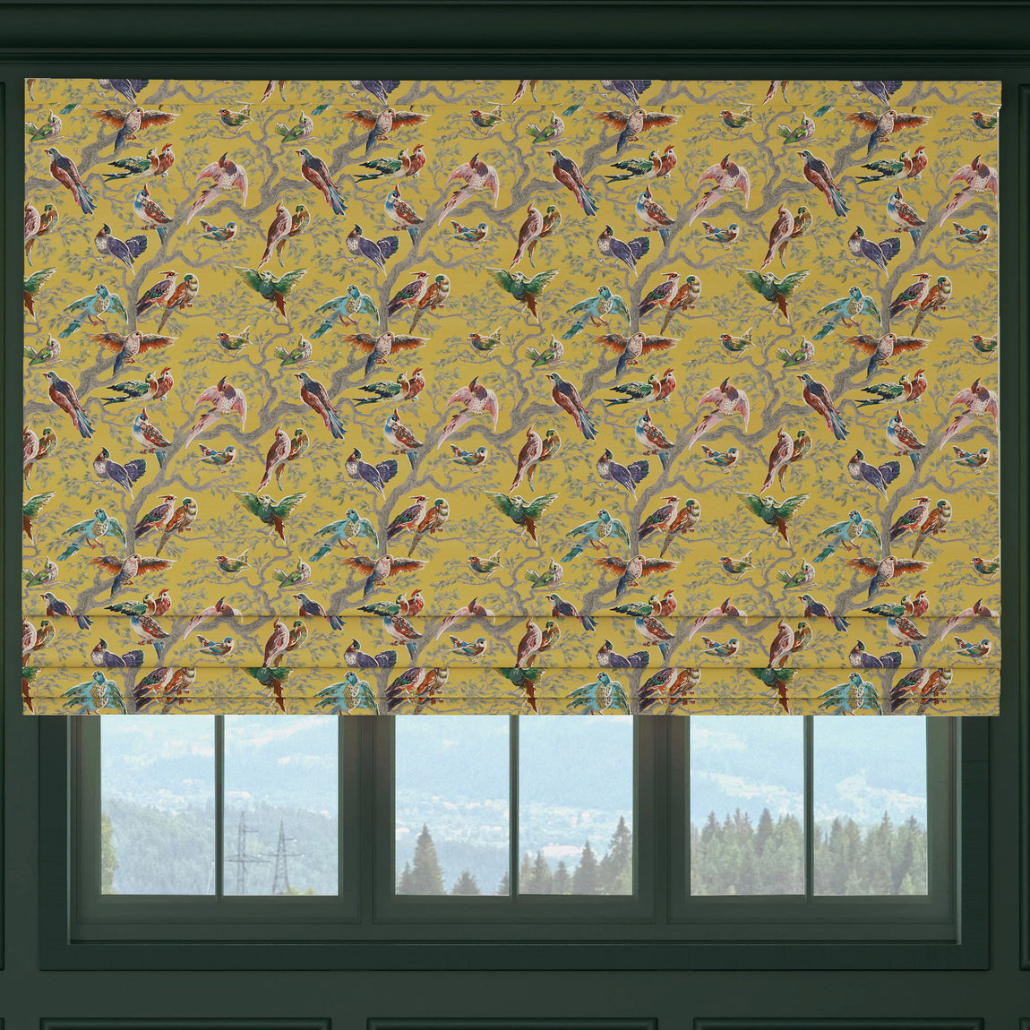 HOUSE Llewelyn-Bowen Birdity Absurdity Printed Made To Measure Roman Blind Yellow