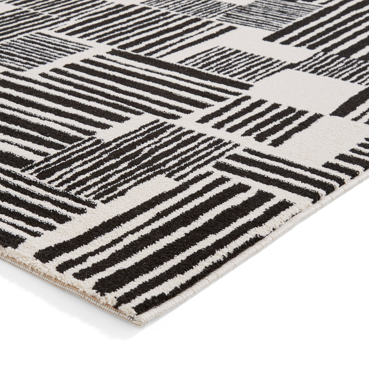 Catherine Lansfield Blocks Modern Abstract Rug Black White