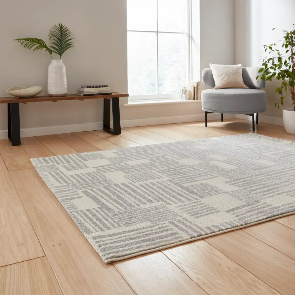 Catherine Lansfield Blocks Modern Abstract Rug Grey